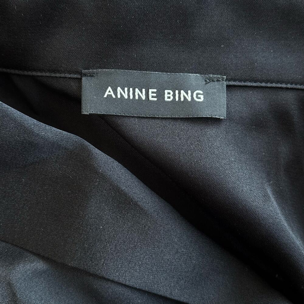 Anine Bing Mylah Silk Long Sleeve Button Down Shirt Black Size Small - Picture 4 of 7